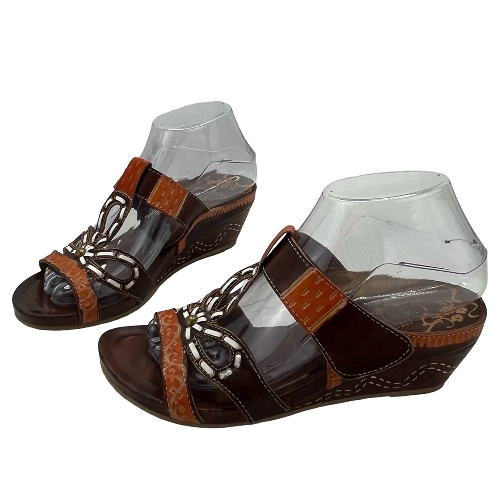 Spring Step Brown Tan Wedge Sandals with Stylish Straps